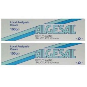 Algesal Cream - Local Analgesic Cream - A tube of Algesal Cream with a white and green design, labeled 'Algesal Cream - Local Analgesic Cream.' The tube is designed to provide targeted pain relief for muscles and joints. The product is set against a clean, white background, emphasizing its use for soothing pain and inflammation
