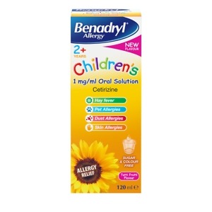 Benadryl Allergy Children’s Solution – 120ml bottle of Cetirizine liquid for fast, non-drowsy allergy relief in children aged 2 and over