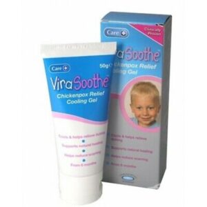 Care Virasoothe Chickenpox Relief Cooling Gel – Soothing gel for itchy skin caused by chickenpox, available in 50g and 75g pack sizes.