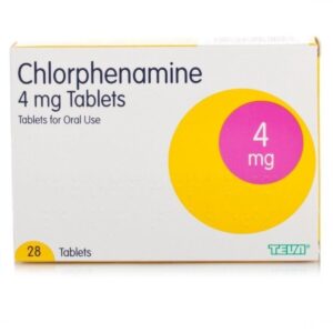 Chlorphenamine 4mg Tablets – 28-tablet pack offering effective allergy relief as a Piriton alternative for hay fever, skin allergies, and pet allergies.