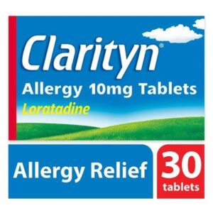 Clarityn Allergy Tablets – Loratadine 10mg tablets providing non-drowsy relief from hayfever, pet, and dust allergies in a convenient once-daily format.