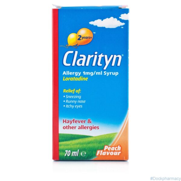 Clarityn Allergy Syrup – 60ml bottle of Loratadine syrup for non-drowsy allergy relief in children and adults, effective against hayfever, pet and dust allergies.