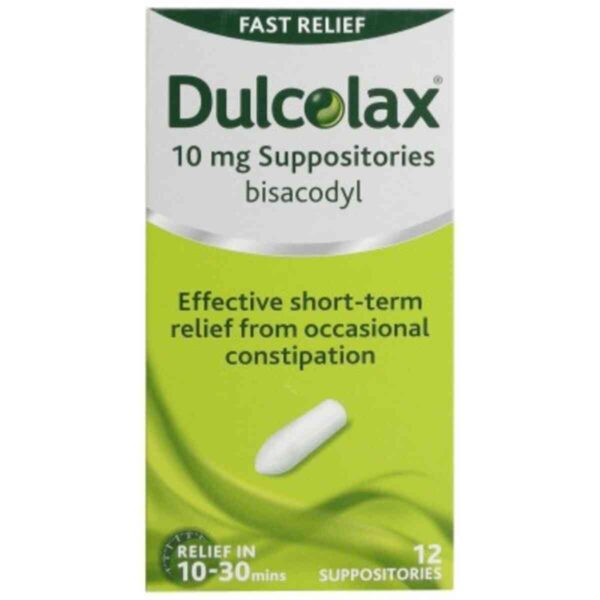 Dulcolax 10mg Bisacodyl Suppositories, 12 Suppositories