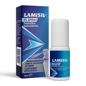 Lamisil Spray - Terbinafine Antifungal Spray, 15ml. Effective treatment for athlete’s foot, ringworm, and jock itch. Fast-acting formula for relieving itching, redness, and fungal infections. Convenient spray application for targeted relief.