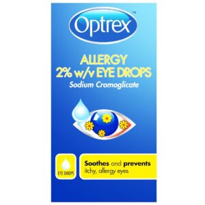 Optrex Allergy Eye Drops – 10ml bottle, fast-acting antihistamine eye drops with sodium cromoglicate for relief from itchy, red, and watery eyes caused by allergies and hay fever