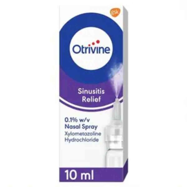 Otrivine Sinusitis Nasal Spray – 10ml bottle, fast-acting decongestant nasal spray for relieving sinus pressure, nasal congestion, and blocked nose caused by sinusitis and colds