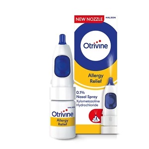 Otrivine Allergy Relief Nasal Spray – 10ml bottle, fast-acting nasal spray with xylometazoline for relieving allergy-related nasal congestion, sneezing, and runny nose