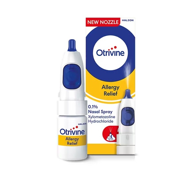 Otrivine Allergy Relief Nasal Spray – 10ml bottle, fast-acting nasal spray with xylometazoline for relieving allergy-related nasal congestion, sneezing, and runny nose