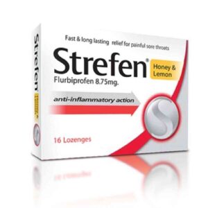 Strefen Lozenges - Honey and Lemon flavor, soothing sore throat lozenges in a pack of 16. Provides fast-acting relief for throat pain and inflammation.