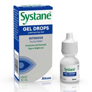 Systane Gel Eye Drops - Lubricating Eye Gel, 10ml bottle, designed for intensive, long-lasting relief from severe dry eye symptoms. Provides a protective gel barrier to soothe and hydrate irritated, dry eyes.