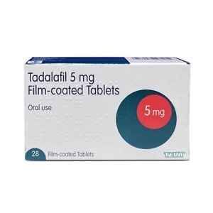Tadalafil 5mg Tablets pack of 28 – daily-use generic Cialis tablets for erectile dysfunction and BPH treatment, shown in labeled blister pack packaging