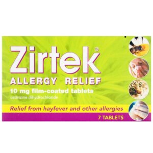 Zirtek Allergy Relief Tablets – Cetirizine 10mg, pack of antihistamine tablets for fast relief from hay fever, skin allergies, and pet or dust allergies