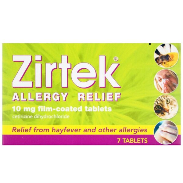 Zirtek Allergy Relief Tablets – Cetirizine 10mg, pack of antihistamine tablets for fast relief from hay fever, skin allergies, and pet or dust allergies