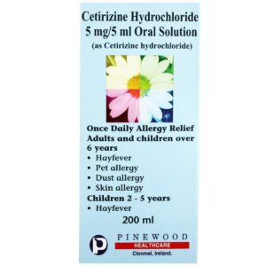 Cetirizine Oral Solution – 200ml bottle of allergy relief liquid for children, non-drowsy antihistamine for hay fever, skin, pet, and dust allergies