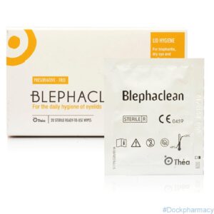 Blephaclean Eyelid Wipes box showing front packaging with product name, branding, and details for gentle eyelid cleansing – suitable for sensitive eyes and daily hygiene.