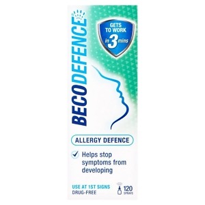 Becodefence Allergy Defence Nasal Spray – 120 dose bottle providing fast, drug-free relief and protection against hay fever and airborne allergens like pollen and dust.