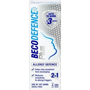 Becodefence Plus Allergy Defence Nasal Spray – 120-dose bottle for fast, drug-free relief from hay fever and nasal allergies, with added decongestant action.