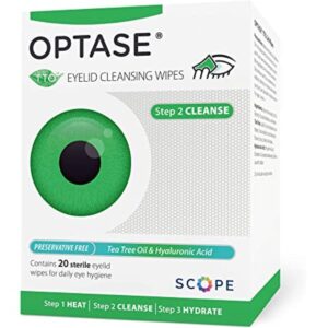 OPTASE Blephawipe Eyelid Cleansing Wipes packaging and sachets, designed for gentle eyelid hygiene—ideal for managing dry eyes, blepharitis, and sensitive eyelids.