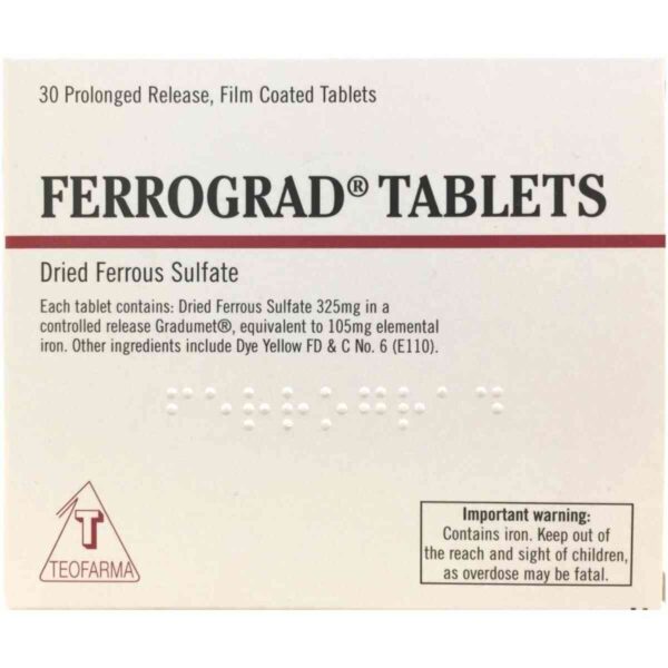 Ferrograd Tablets - Ferrous Sulfate 325mg Prolonged Release, 30 Tablets