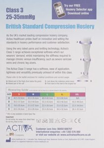 Activa Class 3 Below Knee Compression Stockings size guide