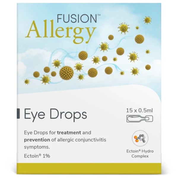 Fusion Allergy Eye Drops – Ectoin 1%, preservative-free 10ml bottle for natural relief from itchy, red, and watery eyes caused by allergies and hay fever
